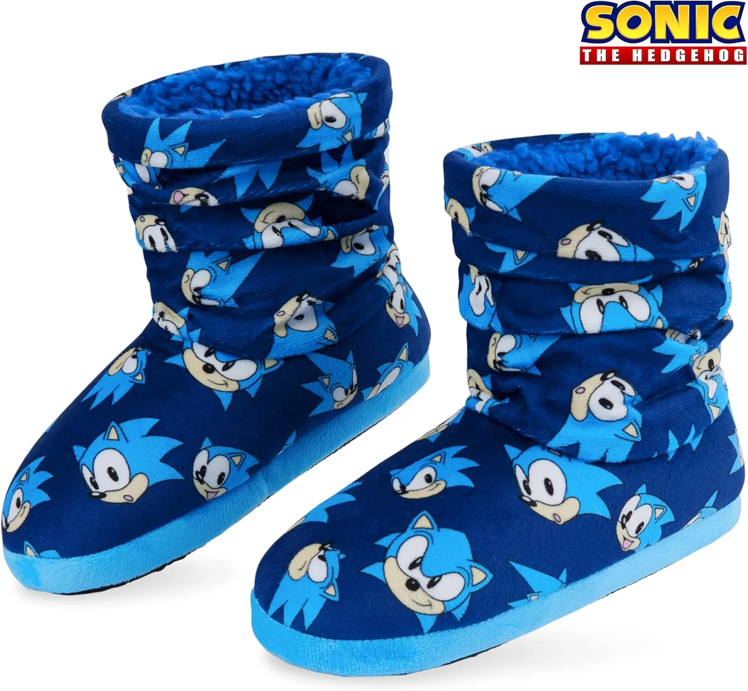 Sonic The Hedgehog Boys Slippers Plush Indoor House Shoes Warm Boot Slippers Kids Size 12-2 Non Slip Sole Boys Gifts (Blue, 13.5/1)