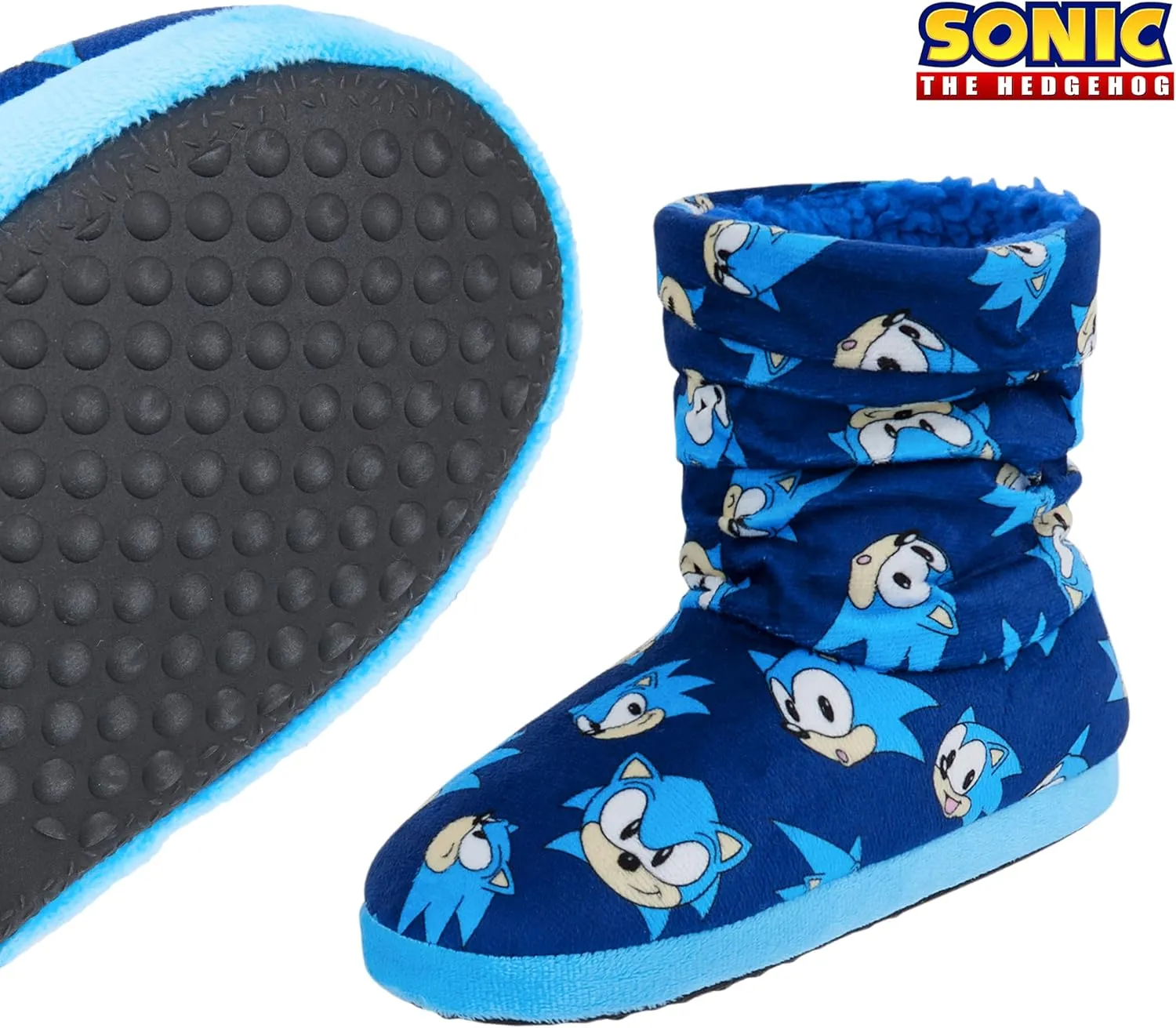 Sonic The Hedgehog Boys Slippers Plush Indoor House Shoes Warm Boot Slippers Kids Size 12-2 Non Slip Sole Boys Gifts (Blue, 13.5/1)