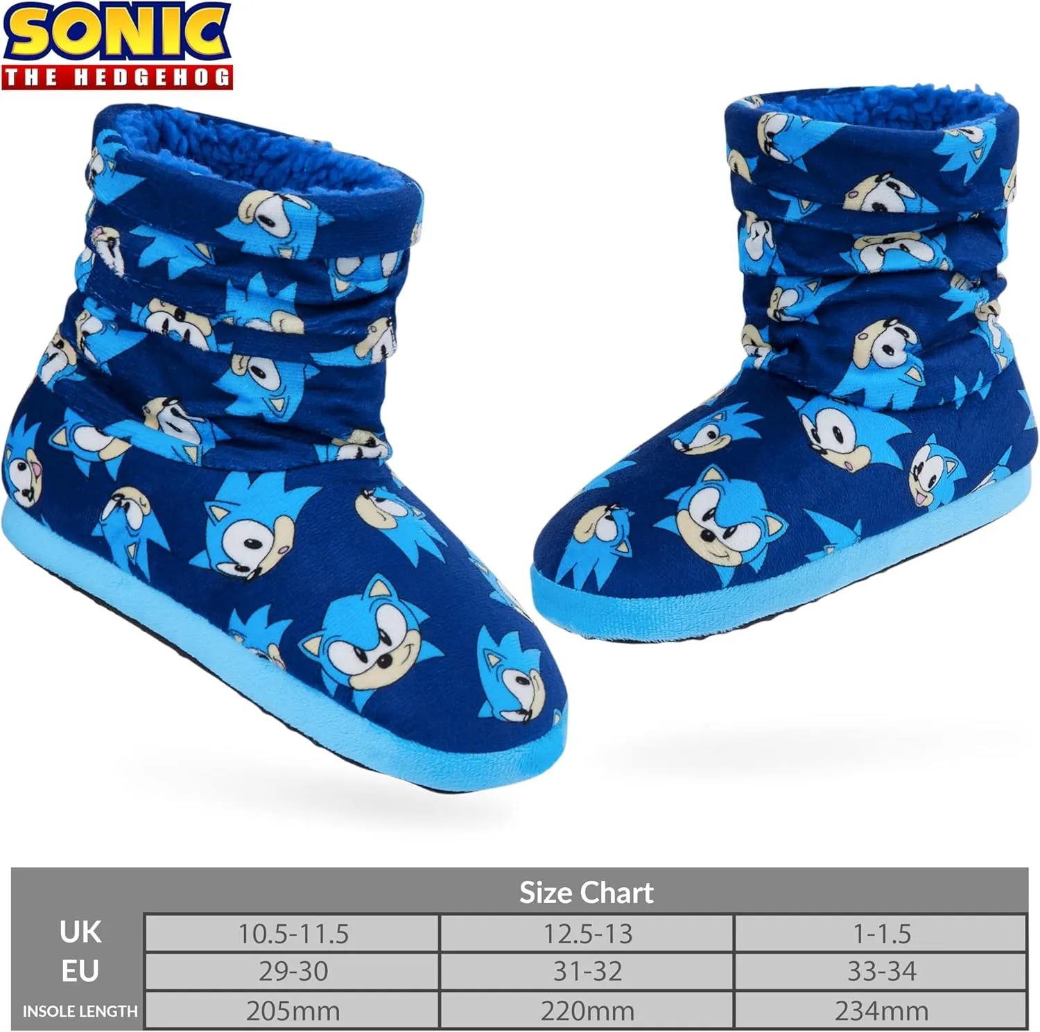 Sonic The Hedgehog Boys Slippers Plush Indoor House Shoes Warm Boot Slippers Kids Size 12-2 Non Slip Sole Boys Gifts (Blue, 13.5/1)