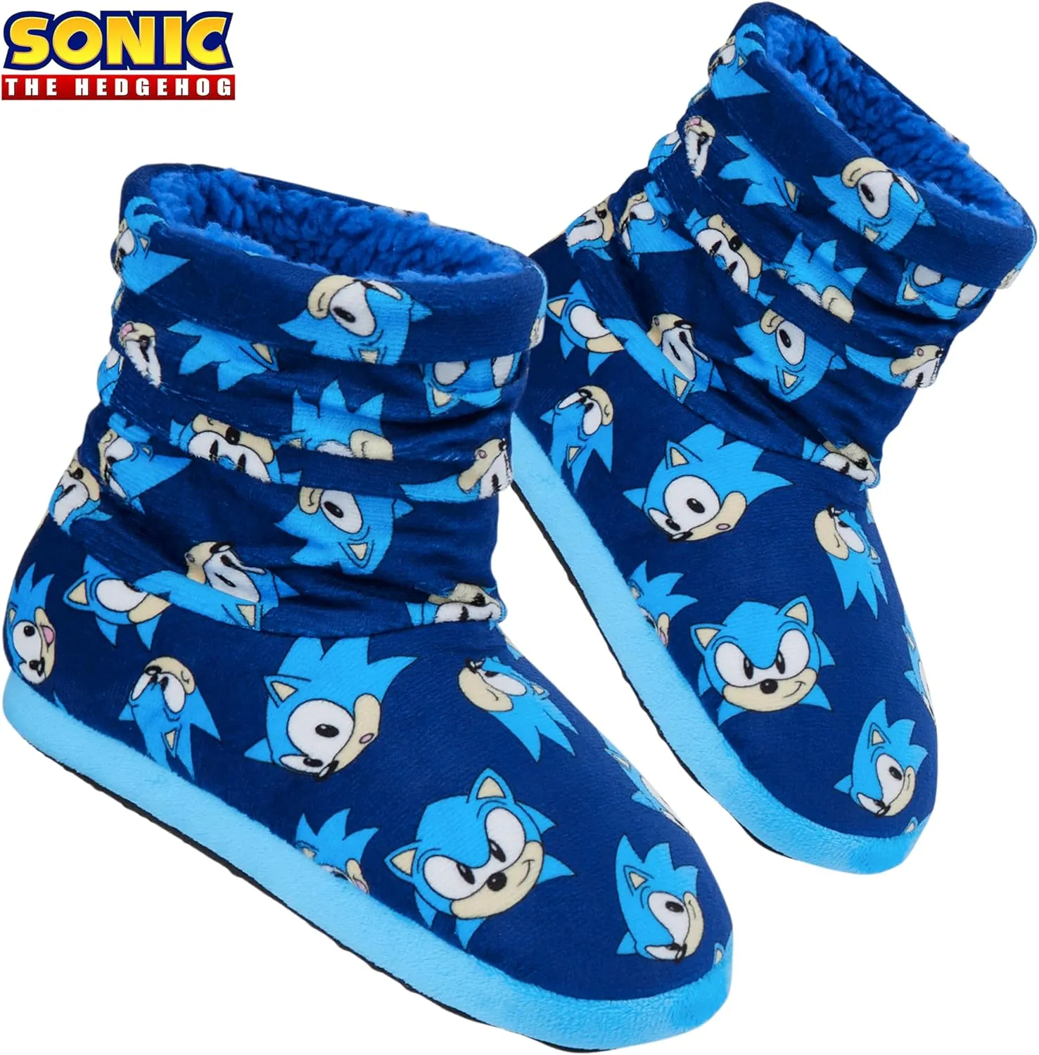 Sonic The Hedgehog Boys Slippers Plush Indoor House Shoes Warm Boot Slippers Kids Size 12-2 Non Slip Sole Boys Gifts (Blue, 13.5/1)