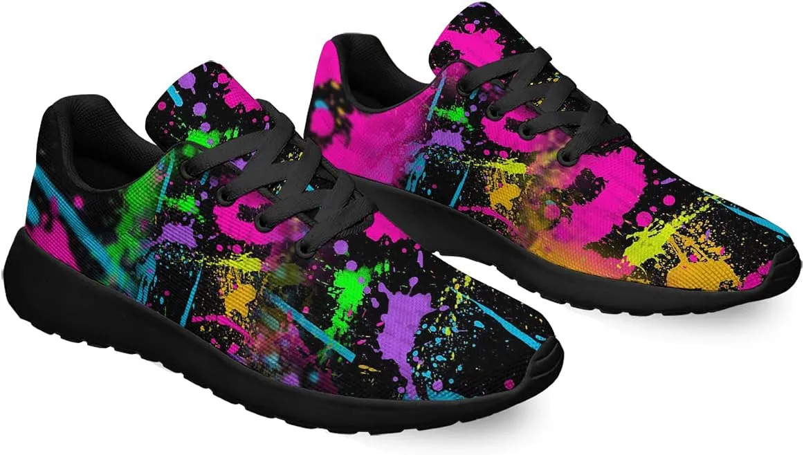 Sonzj-II Women Men Tennis Shoes,Athletic Fashion Neon Splatters with Paint Cool Sneaker for Girl,Boy,Gym,Walking,Hiking,Jogging,Running,Travel and More