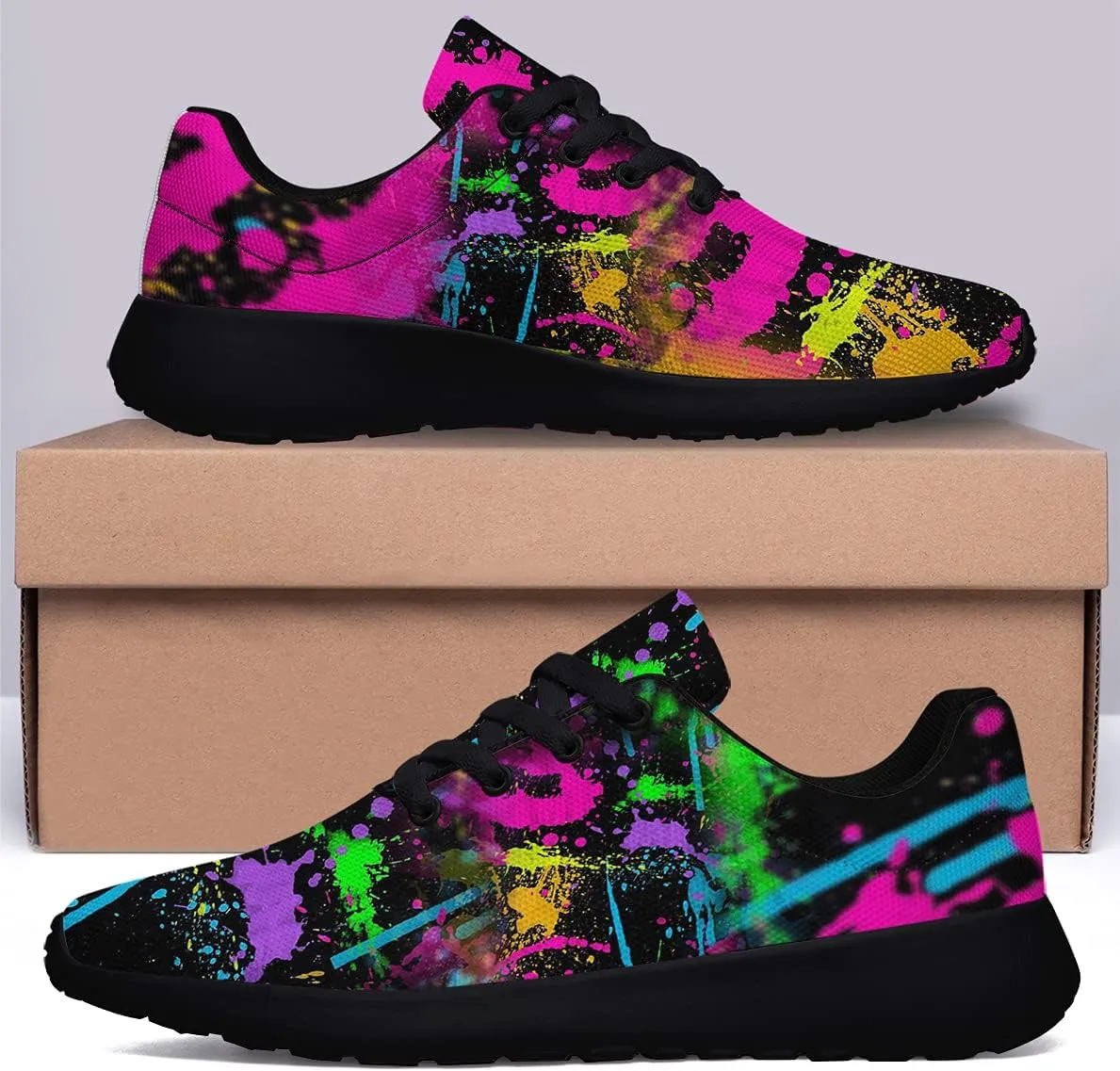 Sonzj-II Women Men Tennis Shoes,Athletic Fashion Neon Splatters with Paint Cool Sneaker for Girl,Boy,Gym,Walking,Hiking,Jogging,Running,Travel and More