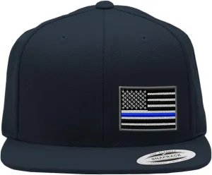 Speedy Pros Snapback Flat Bill Left Side Panel American Flag Thin Blue Line Embroidery