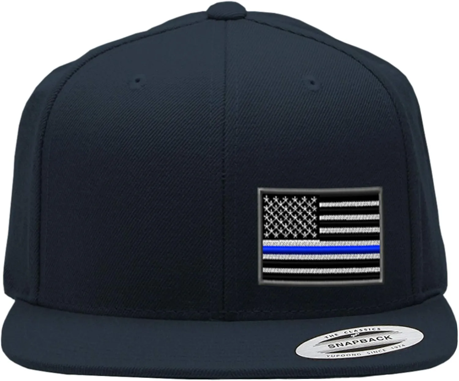 Speedy Pros Snapback Flat Bill Left Side Panel American Flag Thin Blue Line Embroidery