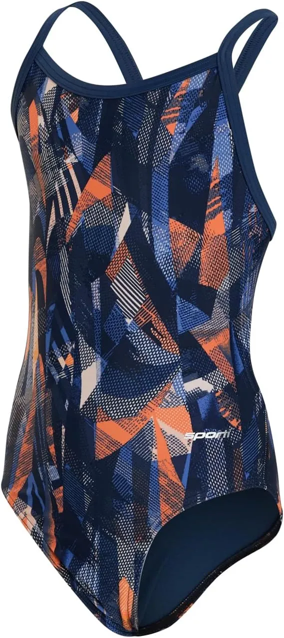 Sporti Thin Strap Girls' Athletic One-Piece Swimsuit – Multi Color Competitive Bathing Suit Swimwear for Youth Swimmers