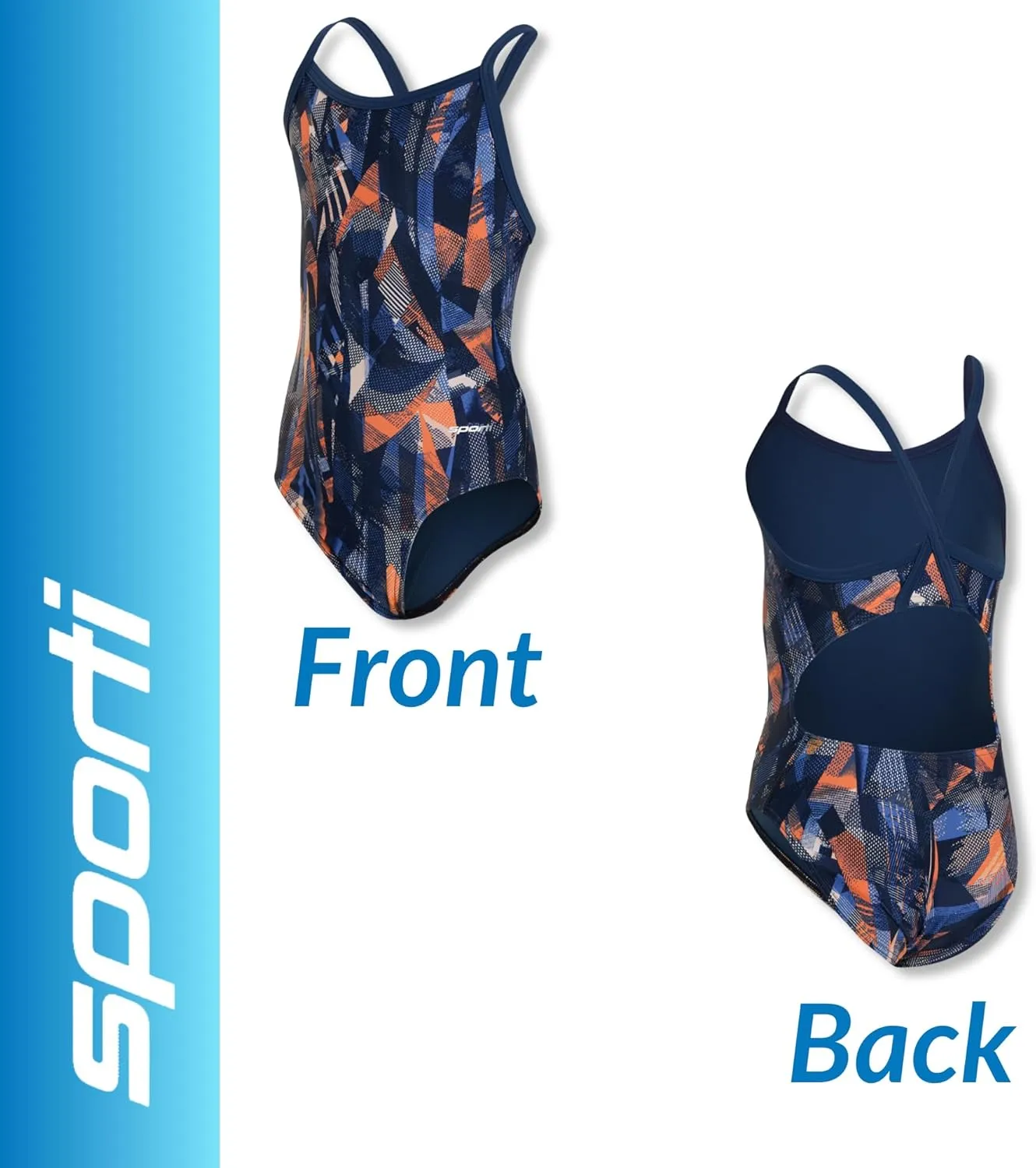 Sporti Thin Strap Girls' Athletic One-Piece Swimsuit – Multi Color Competitive Bathing Suit Swimwear for Youth Swimmers