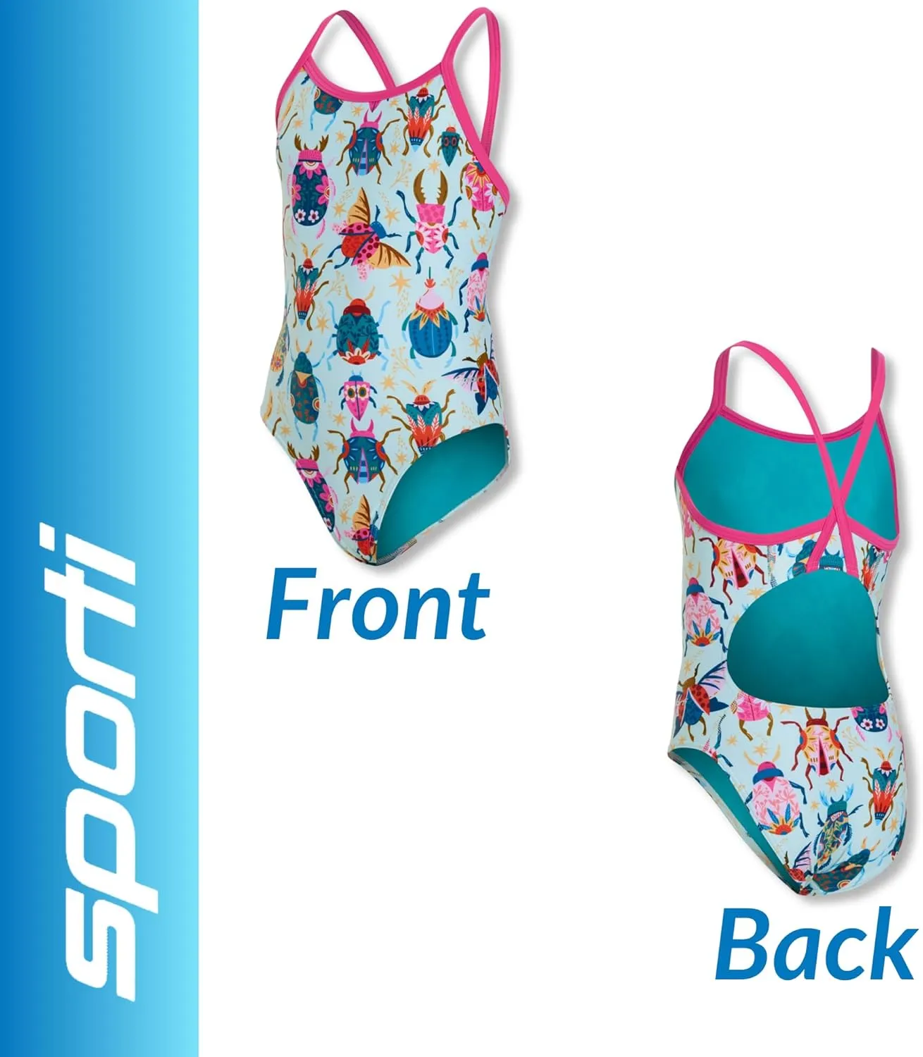 Sporti Thin Strap Girls' Athletic One-Piece Swimsuit – Multi Color Competitive Bathing Suit Swimwear for Youth Swimmers