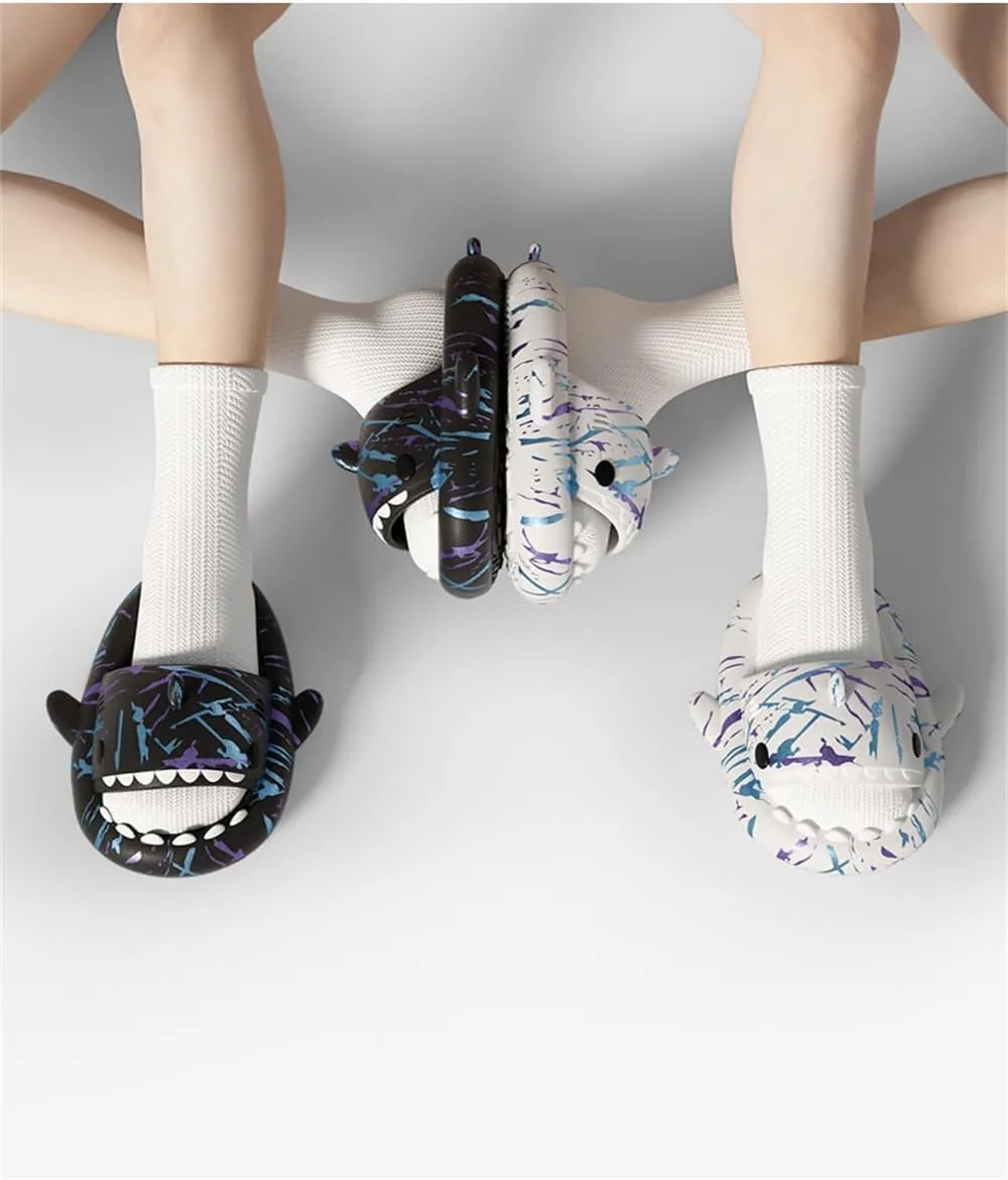 Spotted Starlight Shark Slides,Starry Sky Cloud Anti-Slip Quick Drying, Gradient Cloud Shark Slippers Unisex