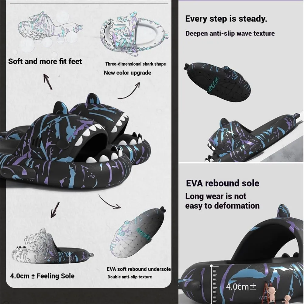 Spotted Starlight Shark Slides,Starry Sky Cloud Anti-Slip Quick Drying, Gradient Cloud Shark Slippers Unisex