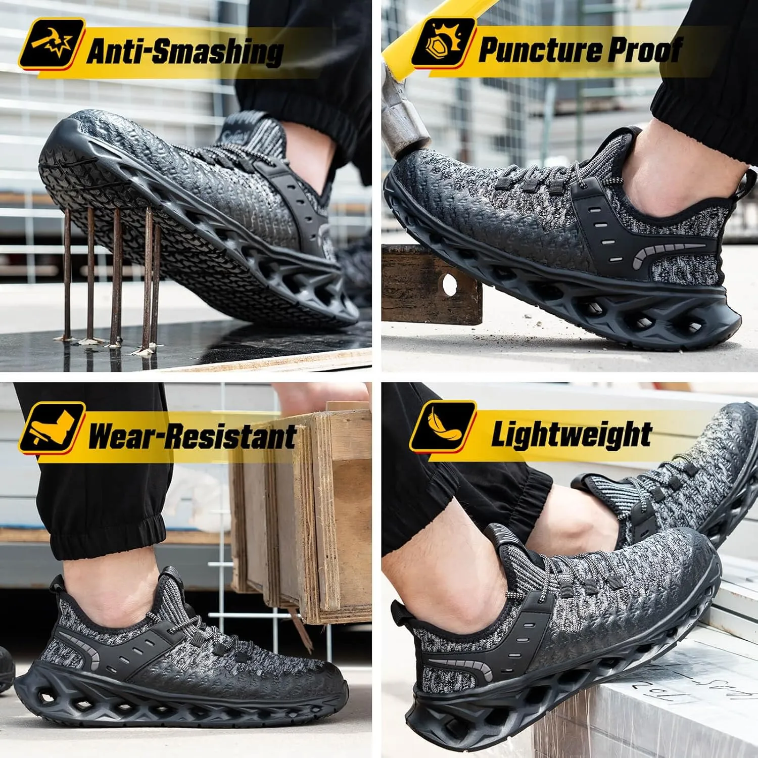 Steel Toe Shoes for Women Men Wide Non Slip Composite Work Sneakers Indestructible Comfortable Safety Tennis Shoes Lightweight Breathable Construction Sneakers Puncture Proof Ergonomic Design