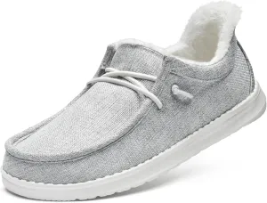 STQ Slip On Shoes Women Loafers Orthopedic Fur Lined Warm Winter Canvas Boat Shoes Plantar Fasciitis Relief Maternity Pregancy Walking Sneakers for Travel