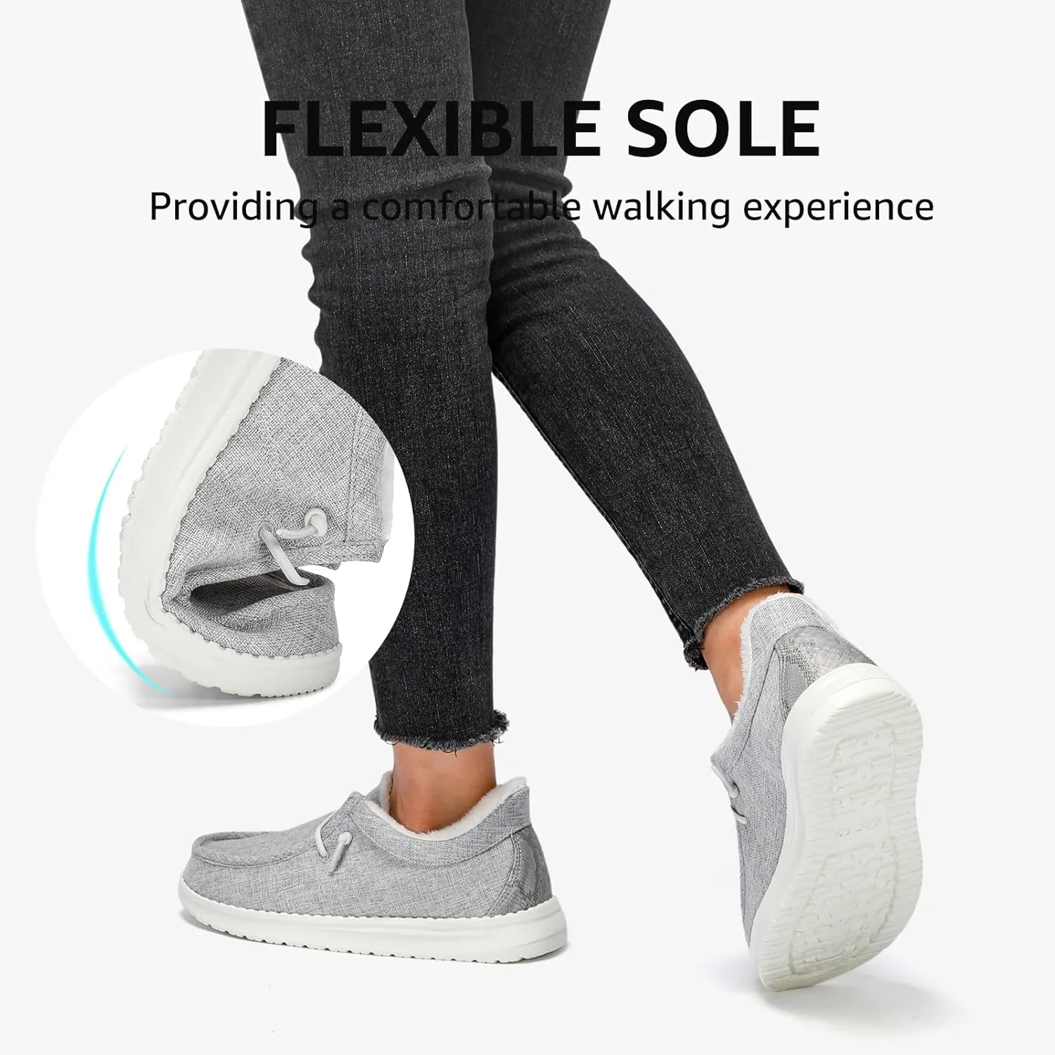 STQ Slip On Shoes Women Loafers Orthopedic Fur Lined Warm Winter Canvas Boat Shoes Plantar Fasciitis Relief Maternity Pregancy Walking Sneakers for Travel