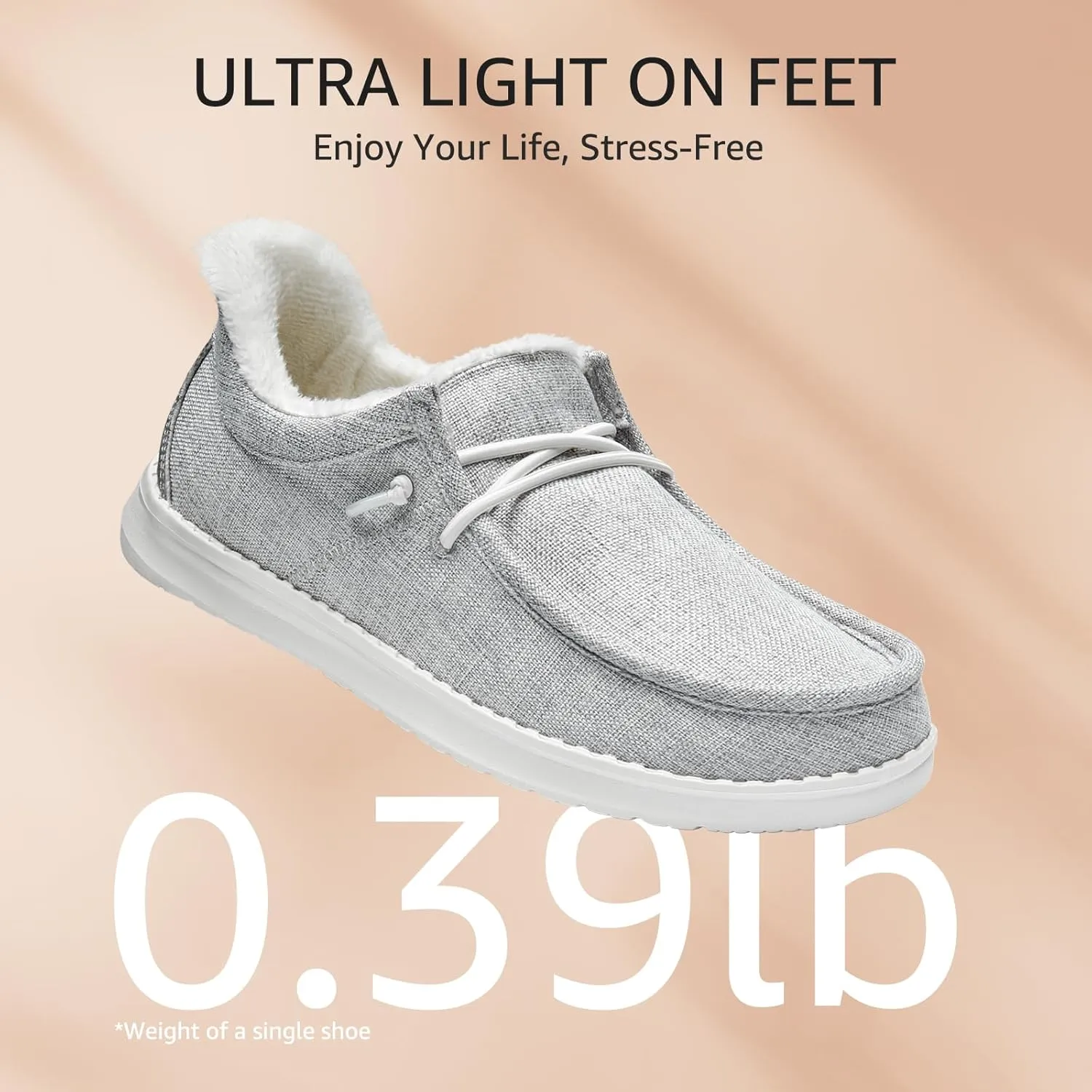 STQ Slip On Shoes Women Loafers Orthopedic Fur Lined Warm Winter Canvas Boat Shoes Plantar Fasciitis Relief Maternity Pregancy Walking Sneakers for Travel