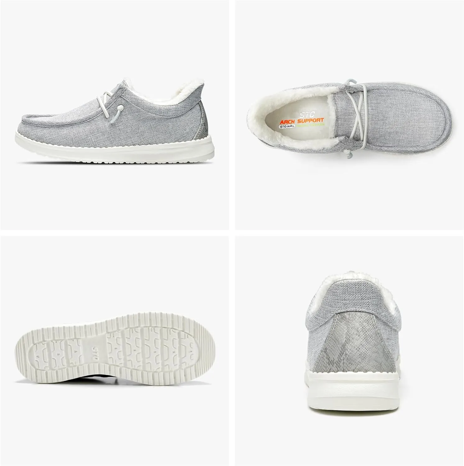 STQ Slip On Shoes Women Loafers Orthopedic Fur Lined Warm Winter Canvas Boat Shoes Plantar Fasciitis Relief Maternity Pregancy Walking Sneakers for Travel