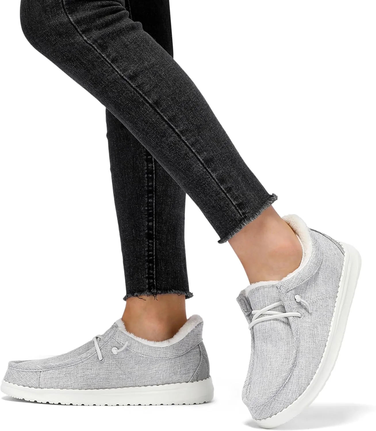 STQ Slip On Shoes Women Loafers Orthopedic Fur Lined Warm Winter Canvas Boat Shoes Plantar Fasciitis Relief Maternity Pregancy Walking Sneakers for Travel