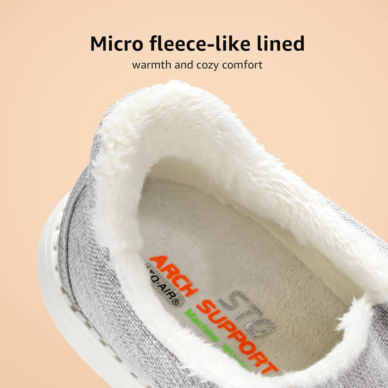 STQ Slip On Shoes Women Loafers Orthopedic Fur Lined Warm Winter Canvas Boat Shoes Plantar Fasciitis Relief Maternity Pregancy Walking Sneakers for Travel