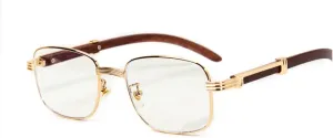 Street Knitted Men's Retro 90's Large Luxury Classic Square Aviator Gold Frame Eye Glasses Woodgrain Vintage Rectangle Hip Hop Clear Lens Pilot Glasses For Men