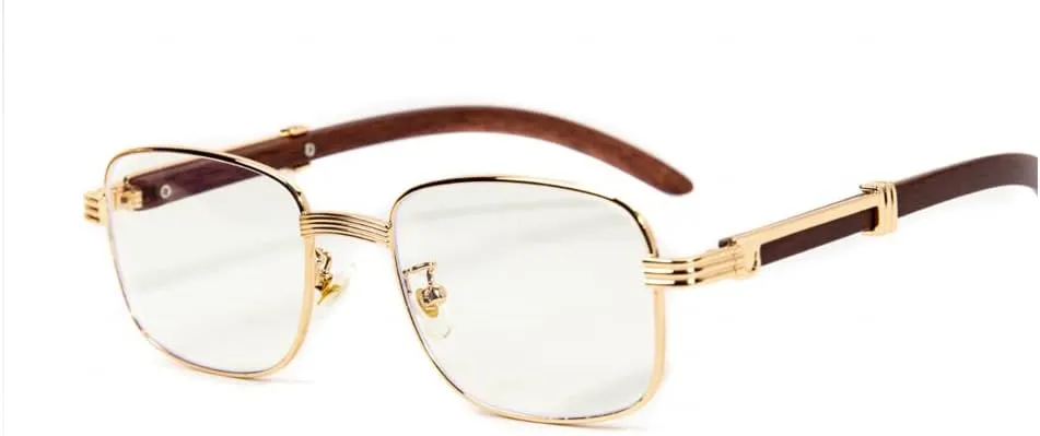 Street Knitted Men's Retro 90's Large Luxury Classic Square Aviator Gold Frame Eye Glasses Woodgrain Vintage Rectangle Hip Hop Clear Lens Pilot Glasses For Men
