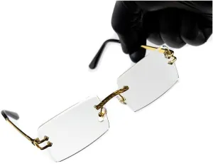 Street Knitted Men's Yellow Gold Plated Metal Wire Frame Vintage Rectangle Retro Rimless Square Clear Lens Rectangular Frameless Eyeglasses Hip Hop Glasses For Men