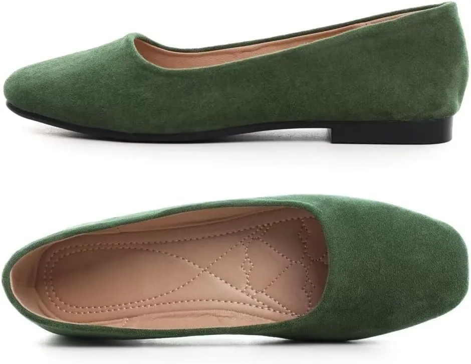 Stunner Women's Comfortable Slip On Ballet Shoes Square Toe Dress Flats Soft Walking Flats