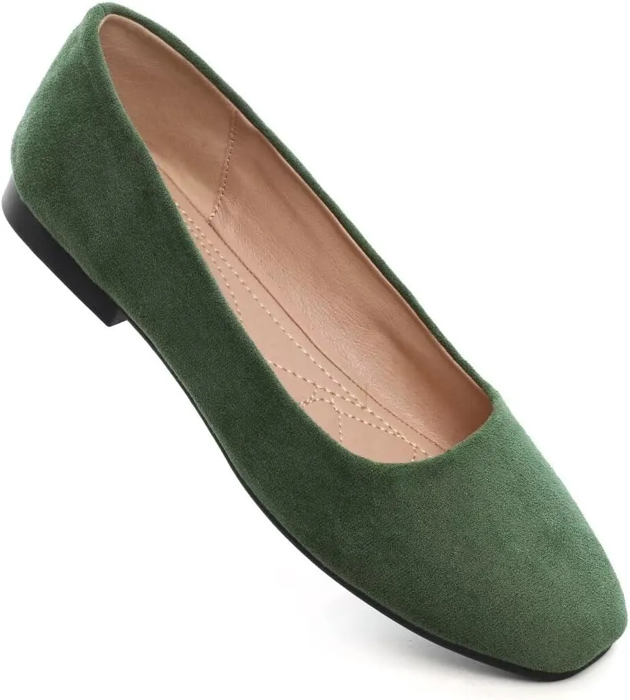 Stunner Women's Comfortable Slip On Ballet Shoes Square Toe Dress Flats Soft Walking Flats