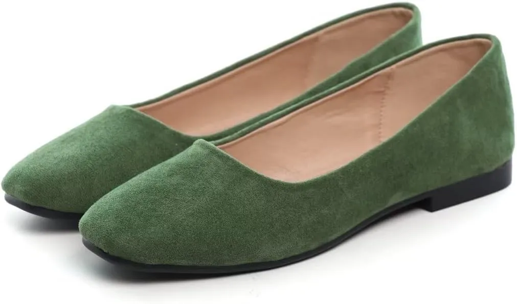 Stunner Women's Comfortable Slip On Ballet Shoes Square Toe Dress Flats Soft Walking Flats