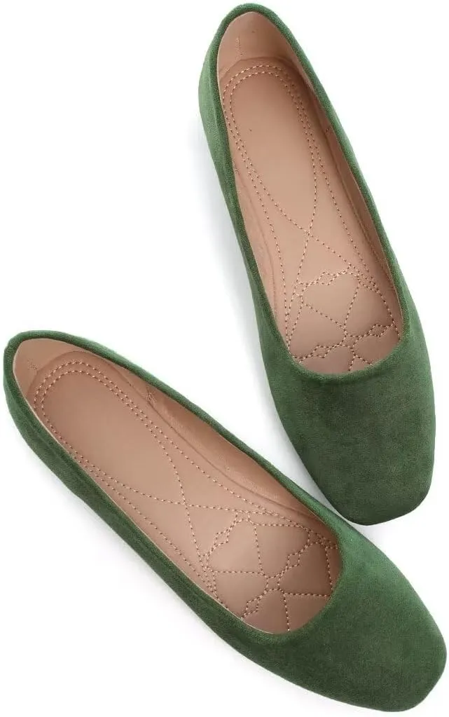Stunner Women's Comfortable Slip On Ballet Shoes Square Toe Dress Flats Soft Walking Flats
