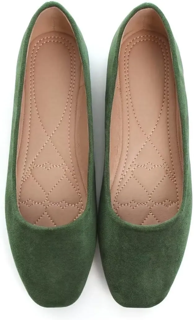 Stunner Women's Comfortable Slip On Ballet Shoes Square Toe Dress Flats Soft Walking Flats