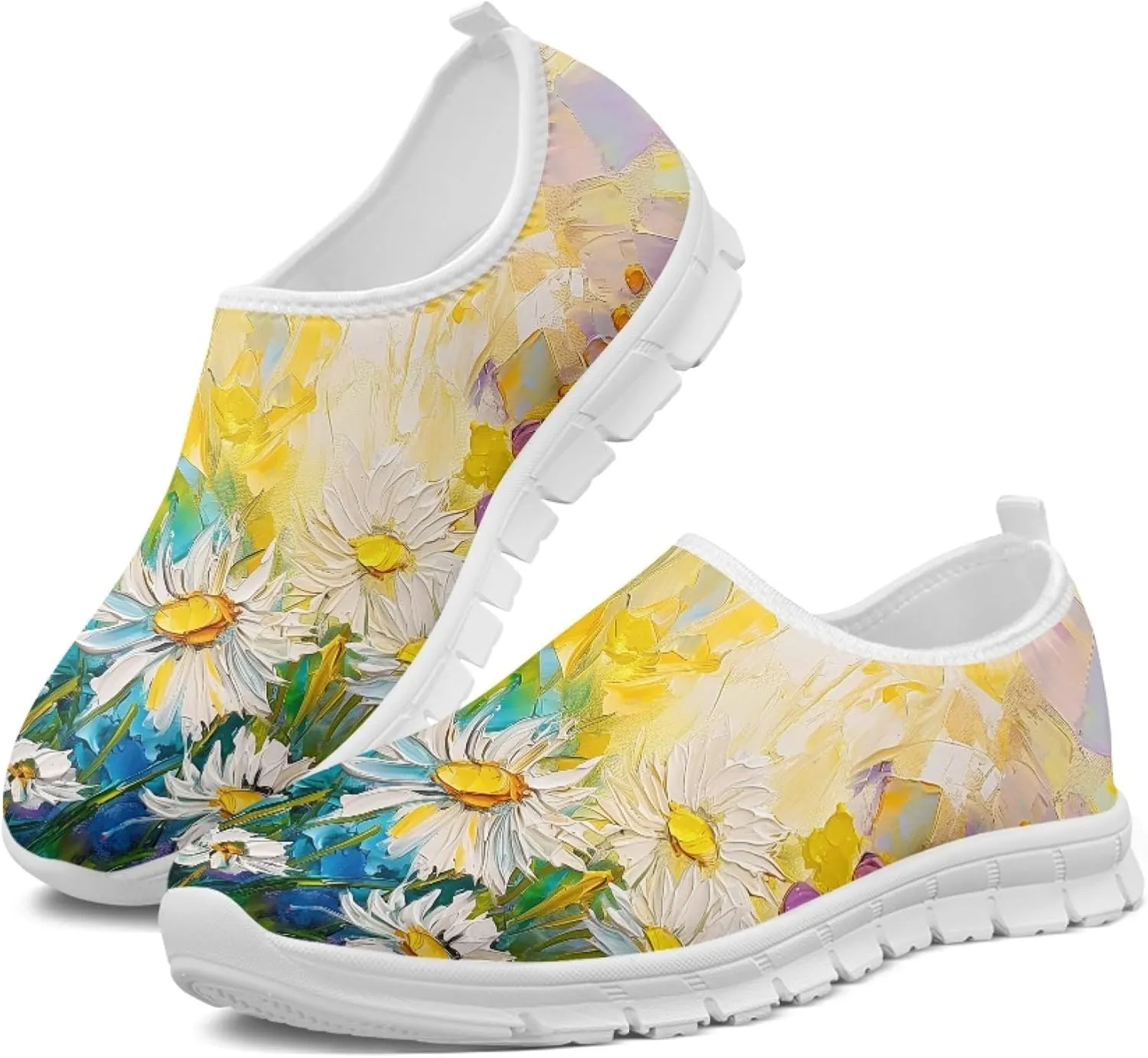 Stylish Print Women's Slip on Walking Shoes Low-Top Mesh Flat Sneaker Shoes Size 5-10.5