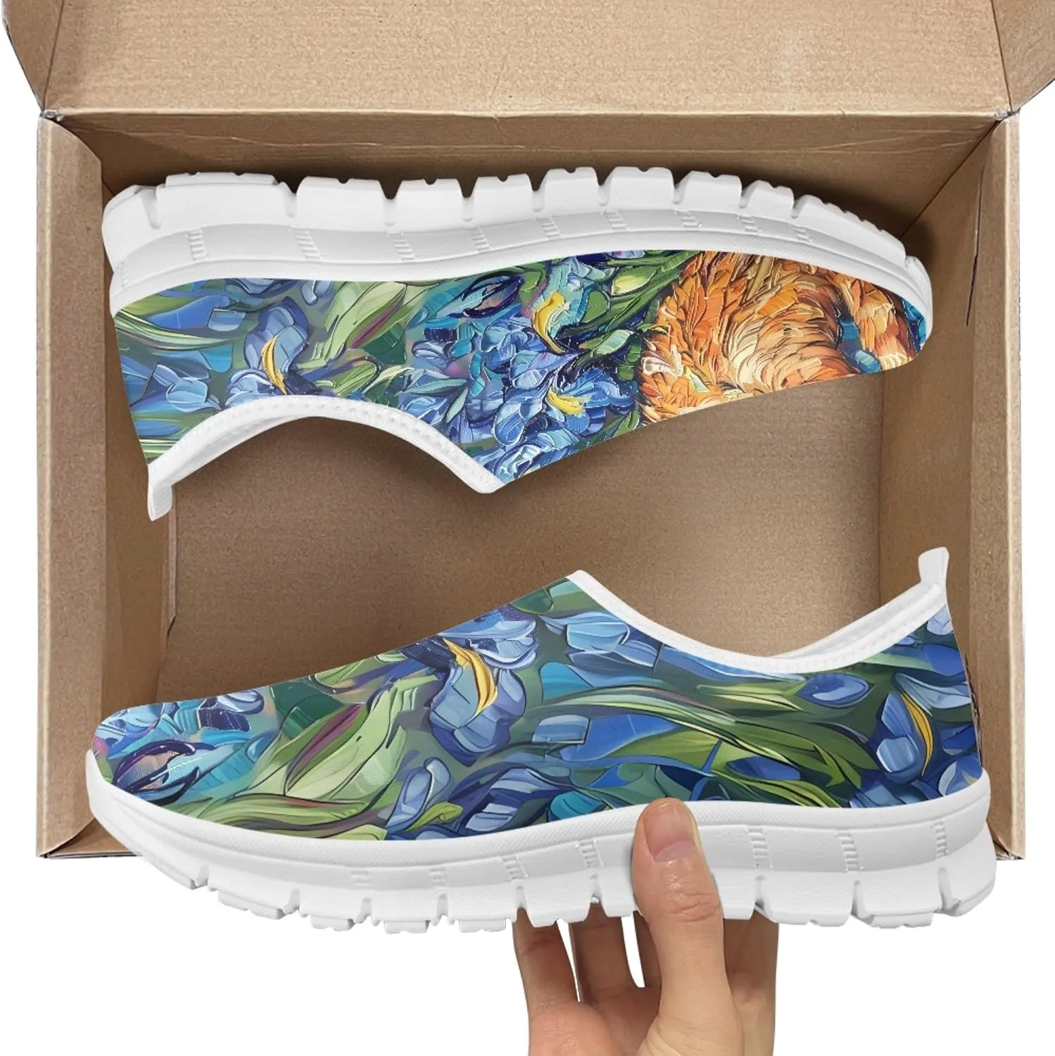 Stylish Print Women's Slip on Walking Shoes Low-Top Mesh Flat Sneaker Shoes Size 5-10.5