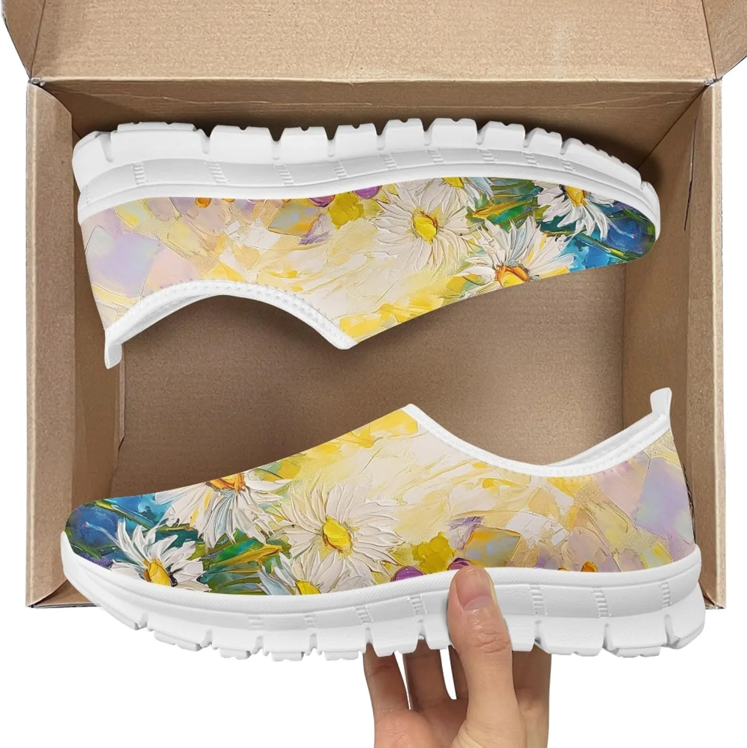 Stylish Print Women's Slip on Walking Shoes Low-Top Mesh Flat Sneaker Shoes Size 5-10.5