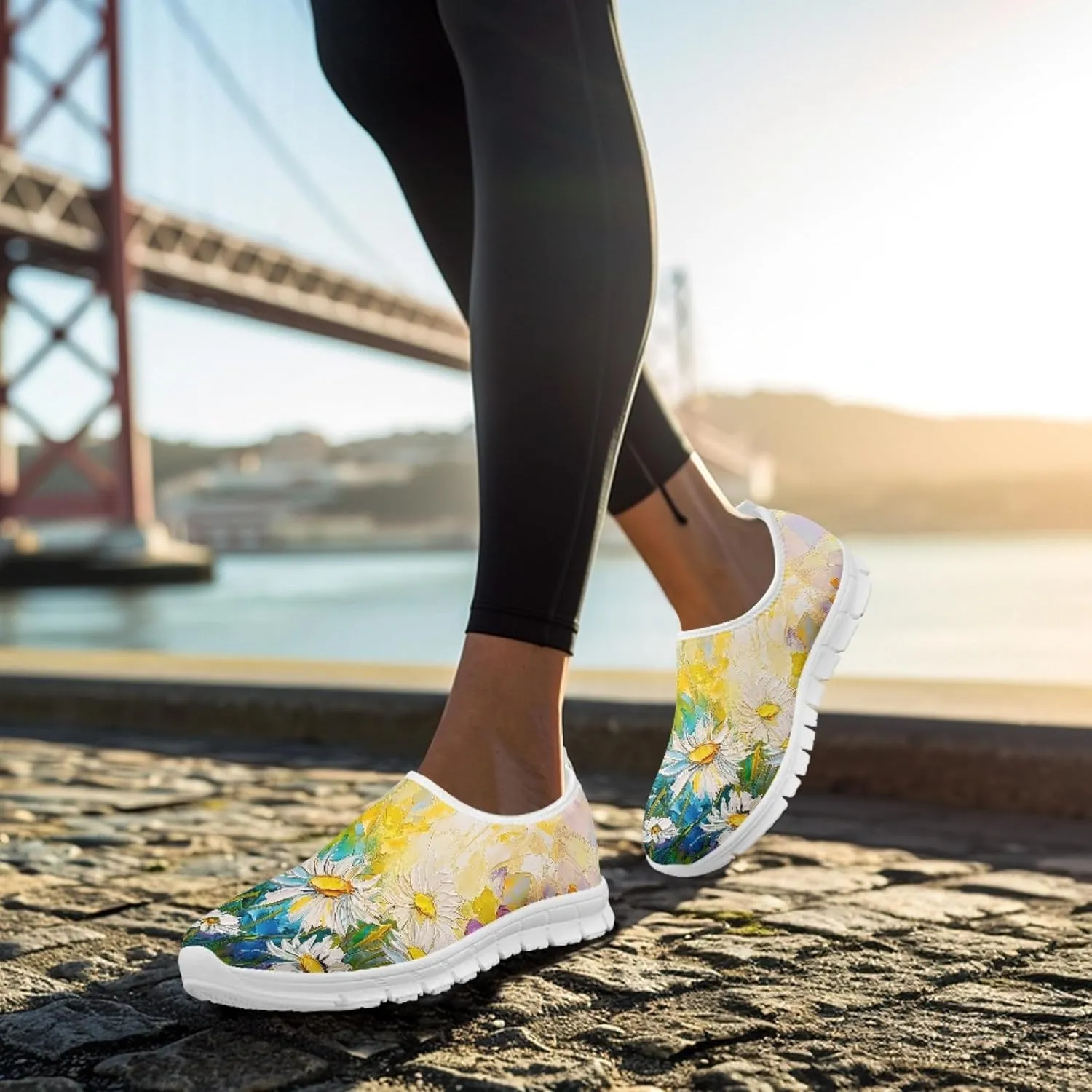 Stylish Print Women's Slip on Walking Shoes Low-Top Mesh Flat Sneaker Shoes Size 5-10.5