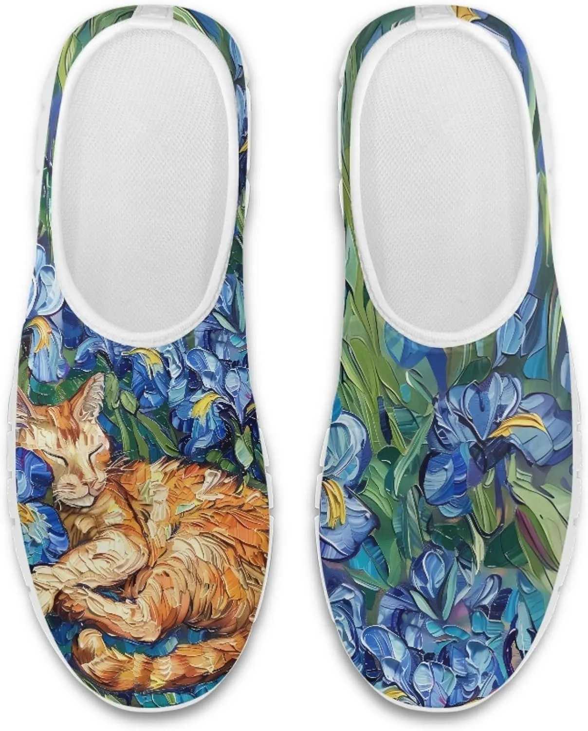 Stylish Print Women's Slip on Walking Shoes Low-Top Mesh Flat Sneaker Shoes Size 5-10.5