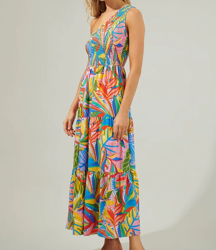 SUGARLIPS NEW GUINEA SMOCKED ONE SHOULDER DRESS
