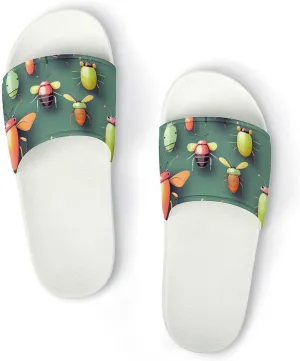 Summer Womens Slipper Home Slippers Insect Atlas Non-slip Shower Sandals Fashion Sandles for Men, White-style