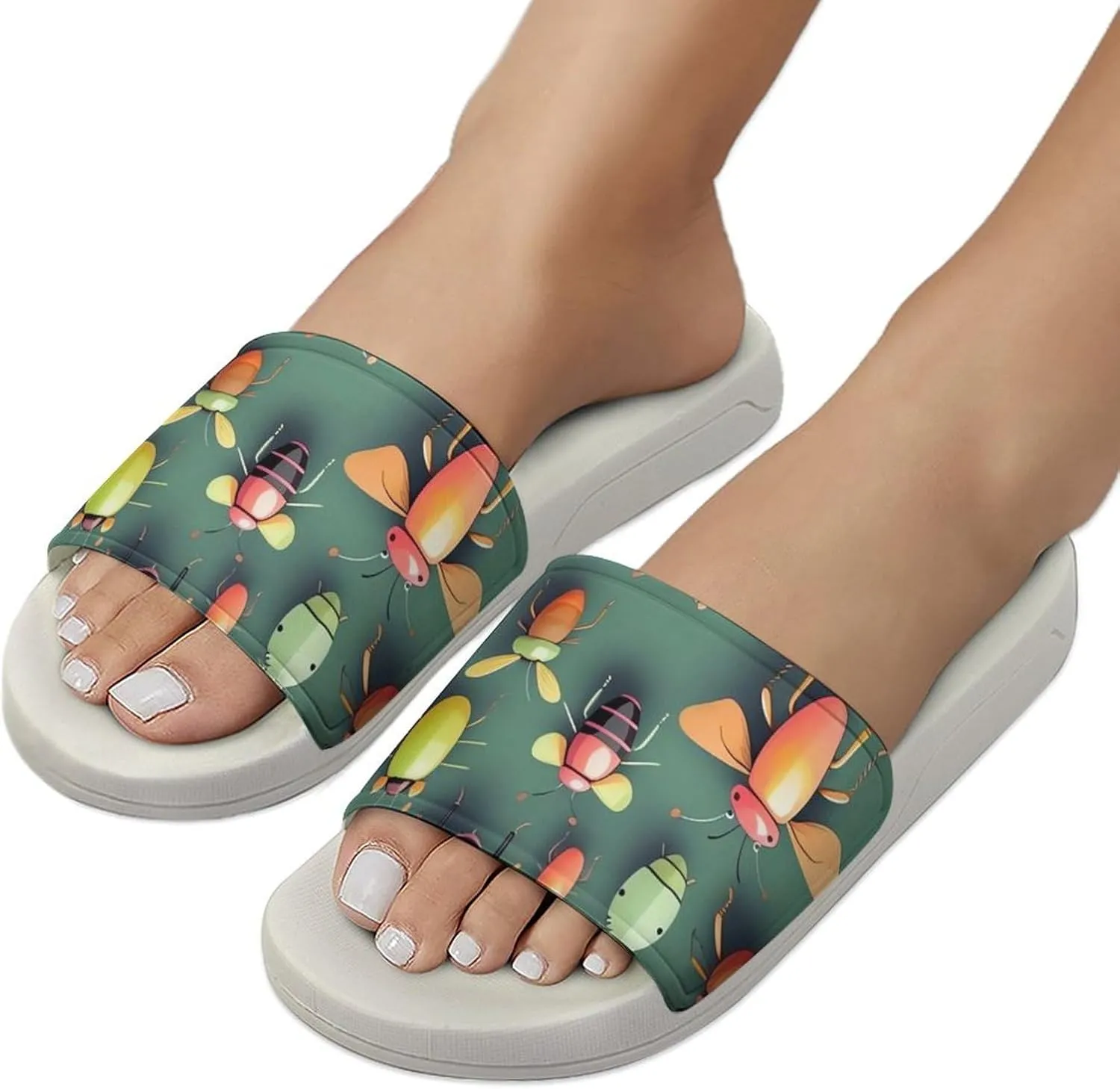 Summer Womens Slipper Home Slippers Insect Atlas Non-slip Shower Sandals Fashion Sandles for Men