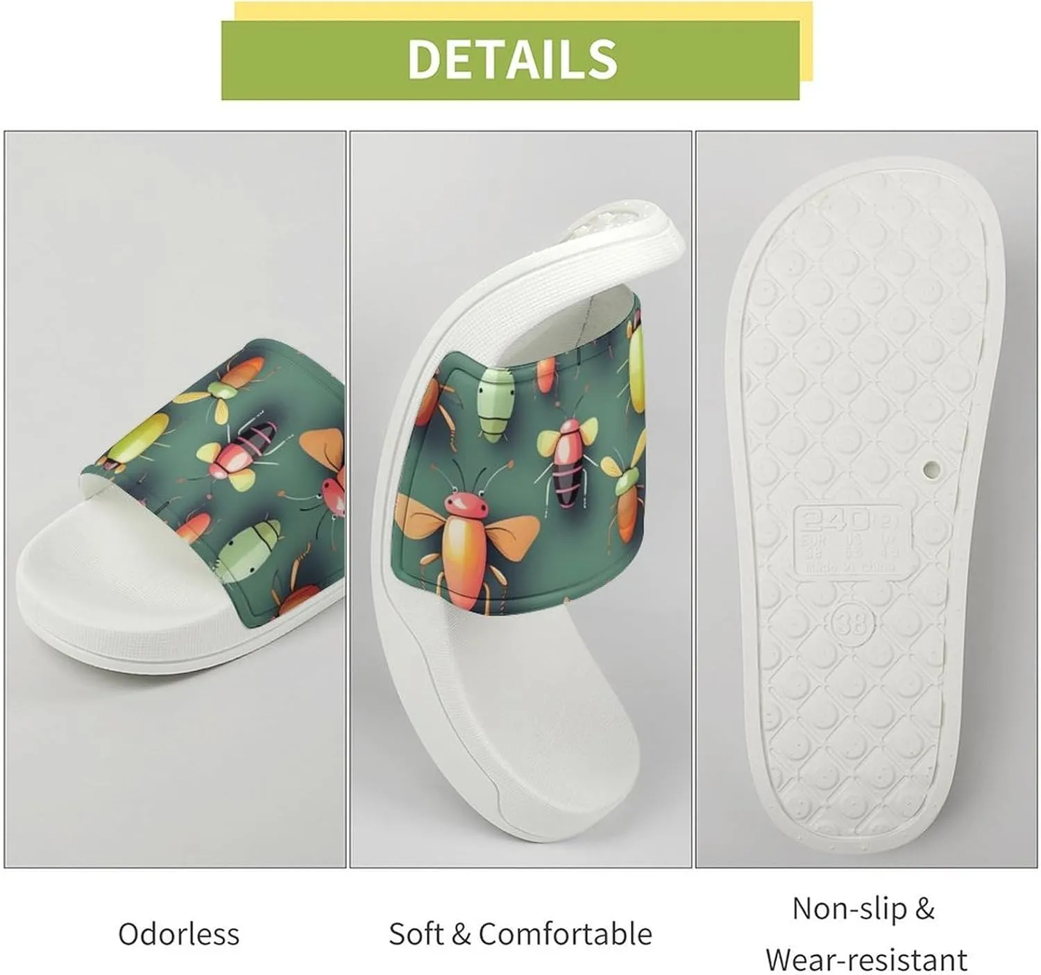 Summer Womens Slipper Home Slippers Insect Atlas Non-slip Shower Sandals Fashion Sandles for Men