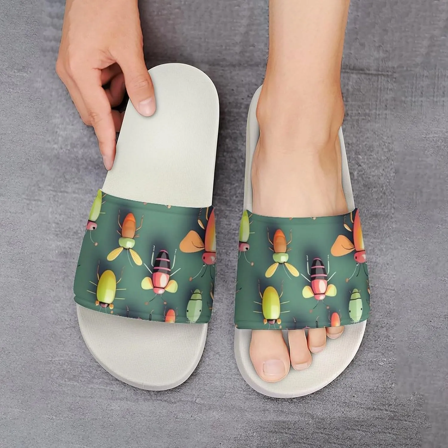 Summer Womens Slipper Home Slippers Insect Atlas Non-slip Shower Sandals Fashion Sandles for Men