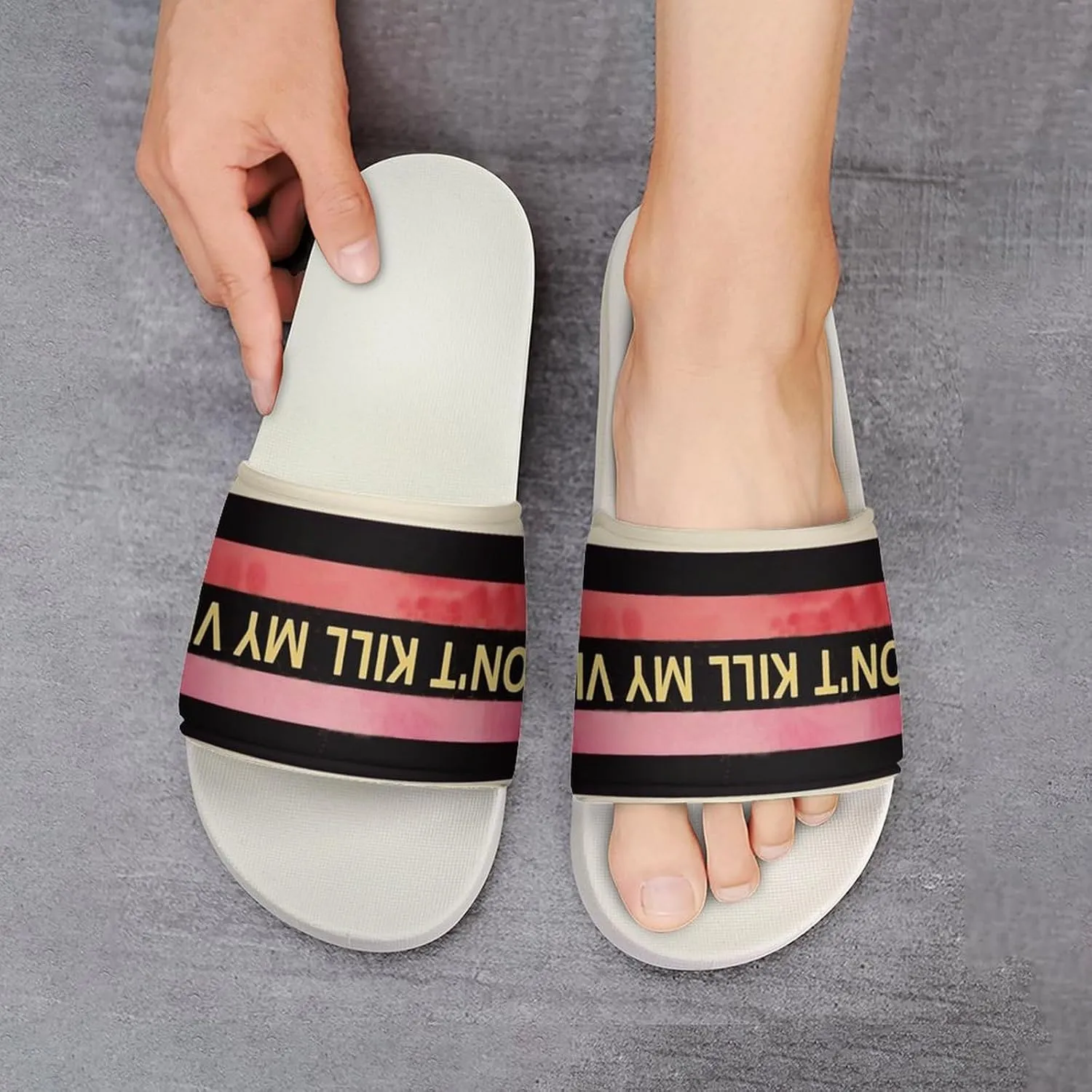 Summer Womens Slipper Home Slippers Stripe Don't Kill My Vibe Non-slip Shower Sandals Fashion Sandles for Men
