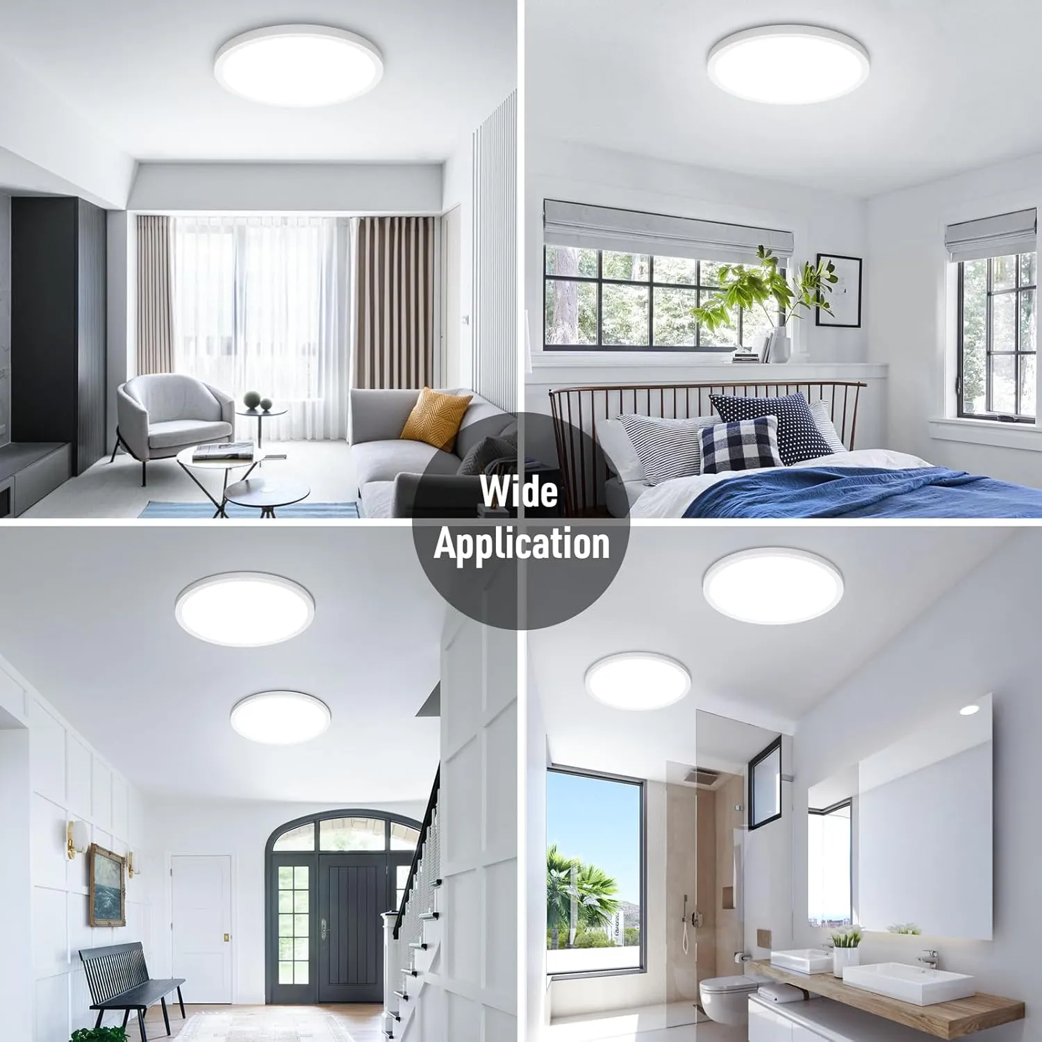SunRider LED Flush Mount Ceiling Light Fixture, 6000K Cool White, 2400LM, 12 Inch 24W Modern Round Flat Lights, 240W Equiv. Panel Lamp, Non-Dimmable
