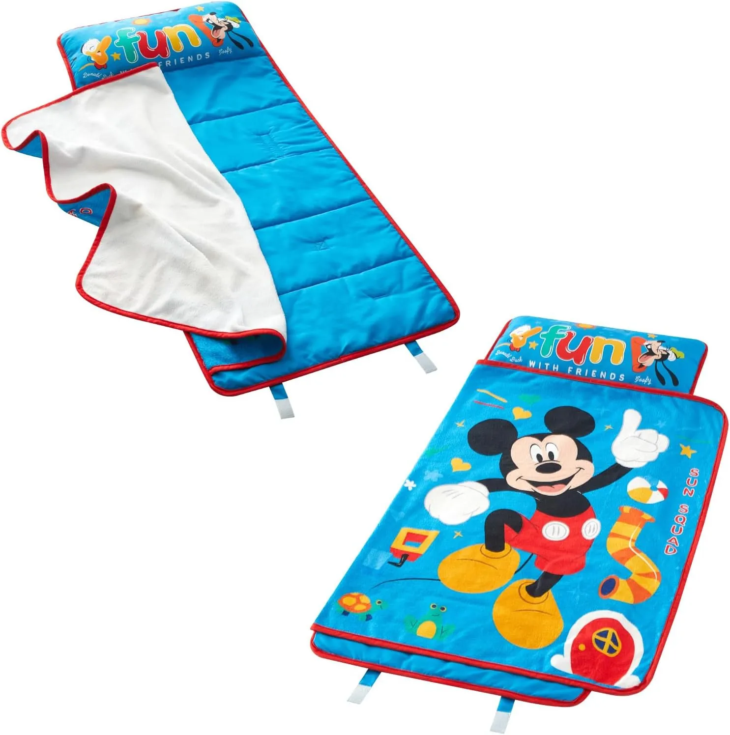 Super Soft Plush Toddler Quilted Nap Mat with Built in Blanket and Pillow