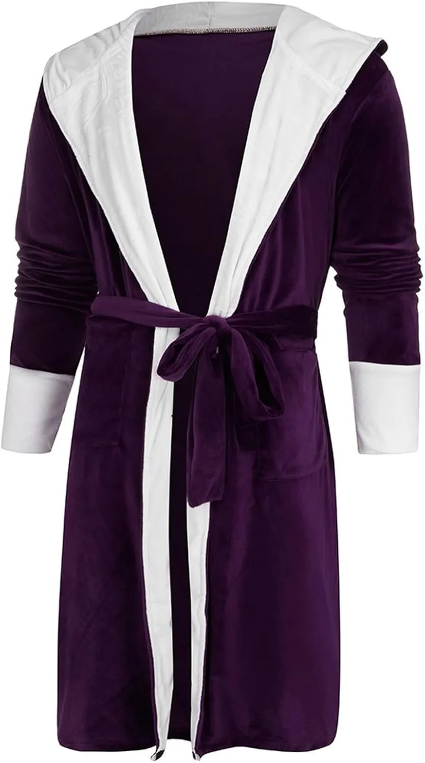 SUWBMHWE Mens Robe with Hood Long Soft Fluffy House Coat Lounge Robes Full Length Bathrobes men Plush Bathrobe Sleepwear