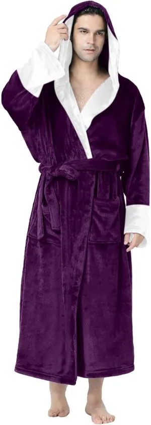SUWBMHWE Mens Robe with Hood Long Soft Fluffy House Coat Lounge Robes Full Length Bathrobes men Plush Bathrobe Sleepwear