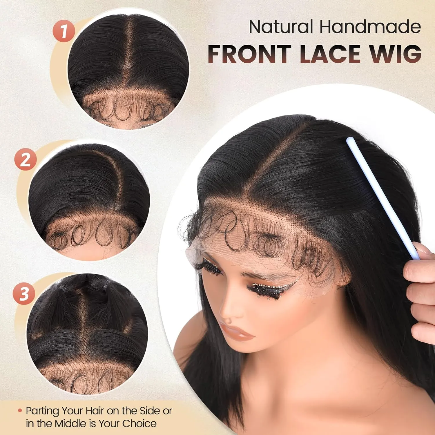 Synthetic Lace Front Wig 13x6 HD Glueless Lace Frontal Wig Pre Plucked Hairline with Baby Hair Long Yaki Straight Layered Lace Wigs for Black Women Daily Use (Natural Black, 24 Inch)