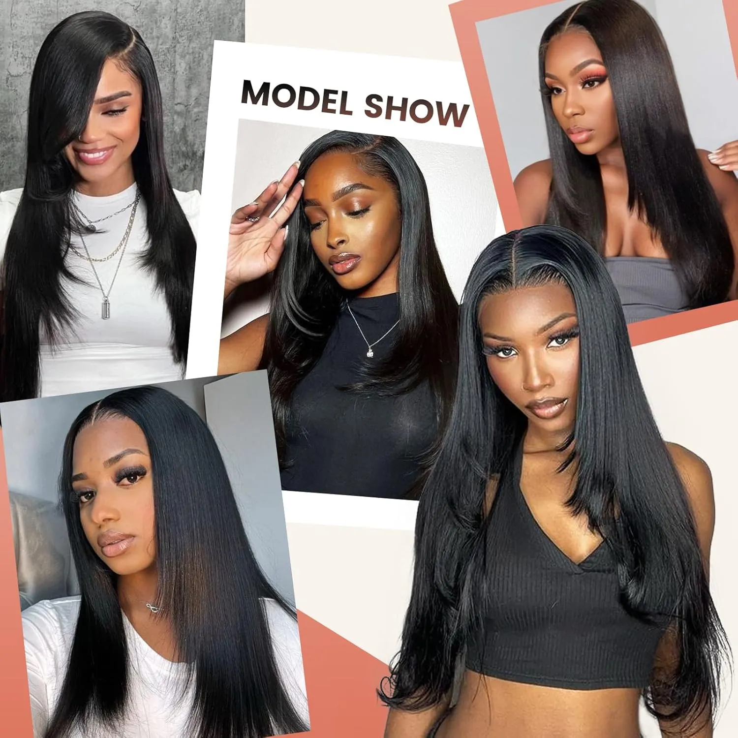 Synthetic Lace Front Wig 13x6 HD Glueless Lace Frontal Wig Pre Plucked Hairline with Baby Hair Long Yaki Straight Layered Lace Wigs for Black Women Daily Use (Natural Black, 24 Inch)