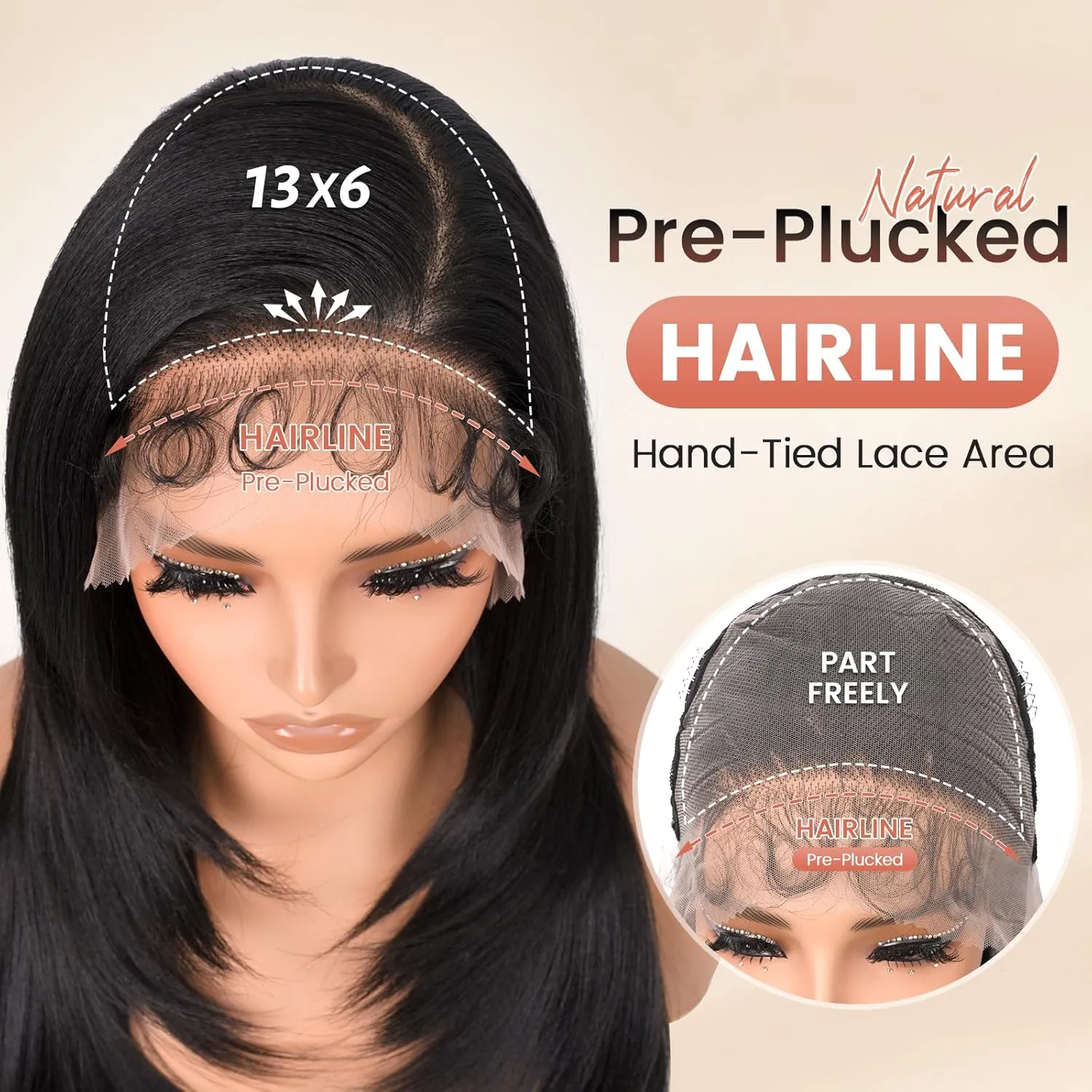 Synthetic Lace Front Wig 13x6 HD Glueless Lace Frontal Wig Pre Plucked Hairline with Baby Hair Long Yaki Straight Layered Lace Wigs for Black Women Daily Use (Natural Black, 24 Inch)