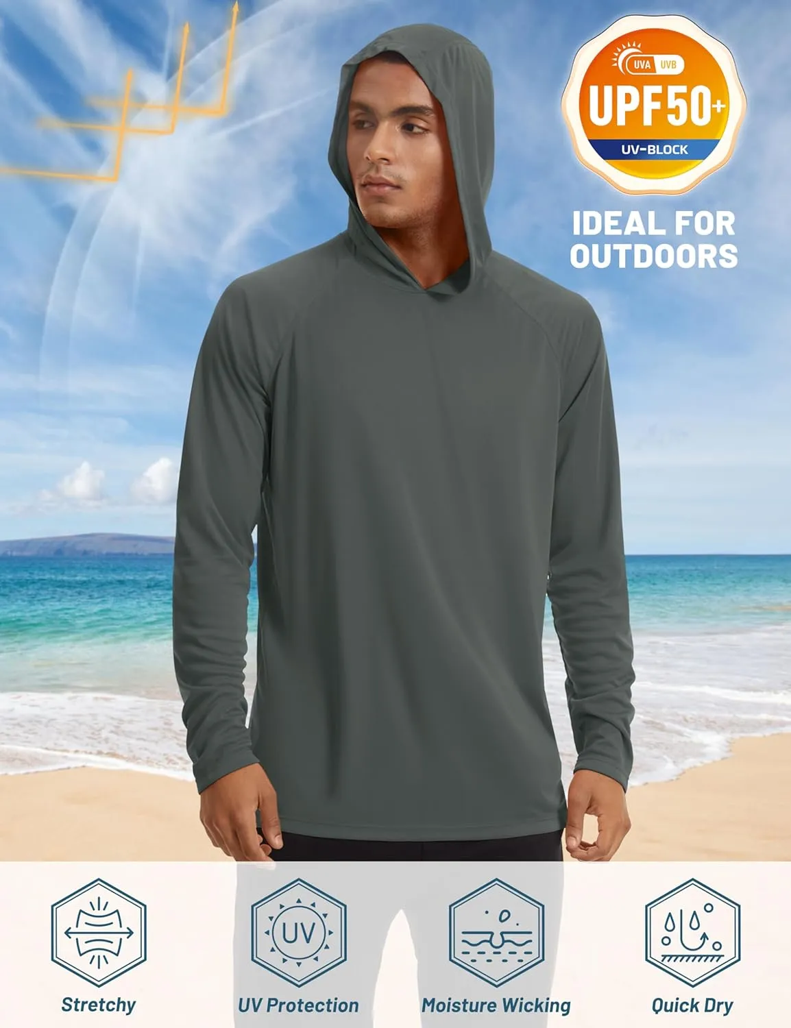 TACVASEN Men’s Sun Protection Shirts UPF 50  Rash Guard for Men Long Sleeve Lightweight SPF UV Hoodie Swimming Hiking