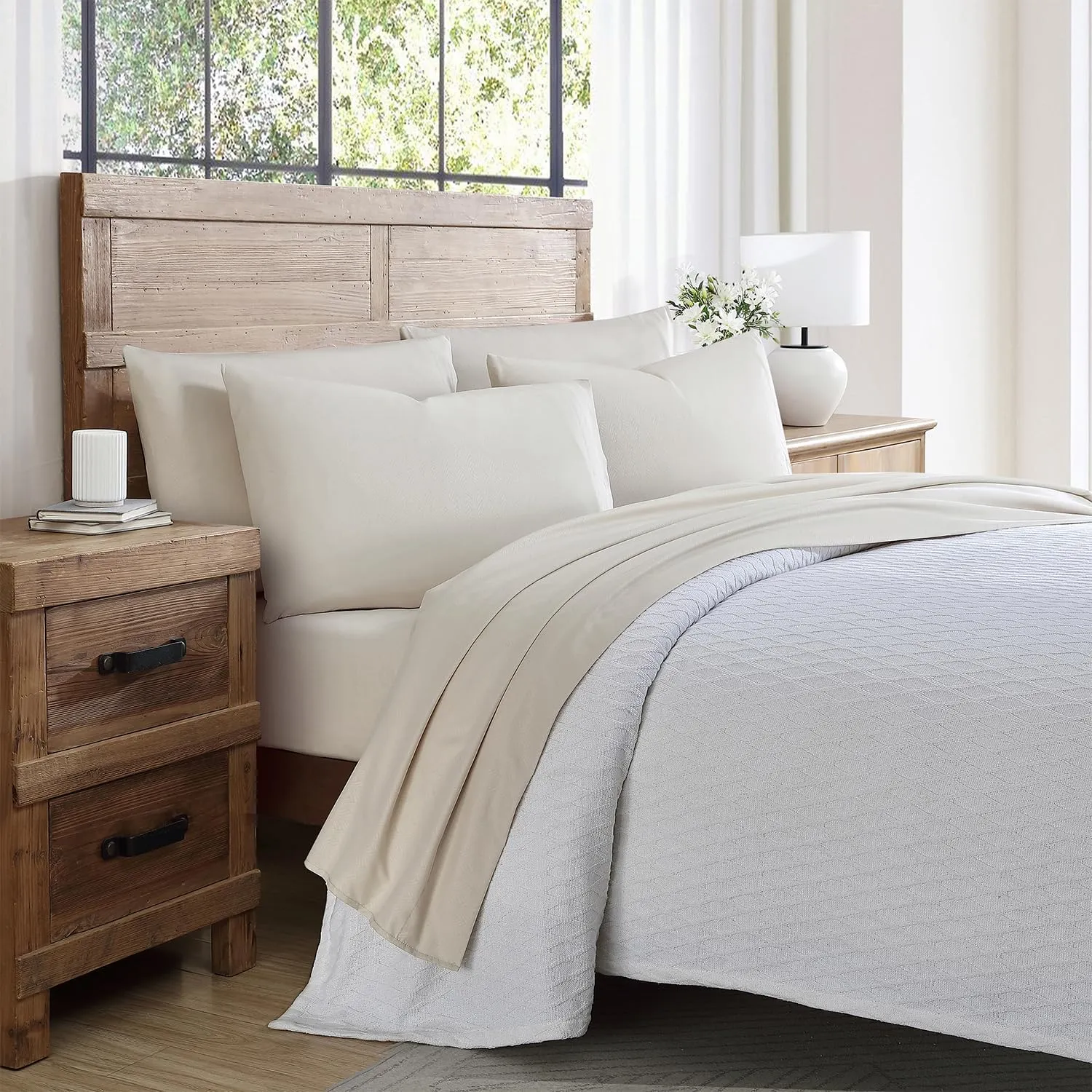Tahari Home - Sheets, Soft Bedding Set with Matching Pillowcases, Dorm Room Essentials, Wrinkle Resistant Room Decor (Vines Birch Beige, King)