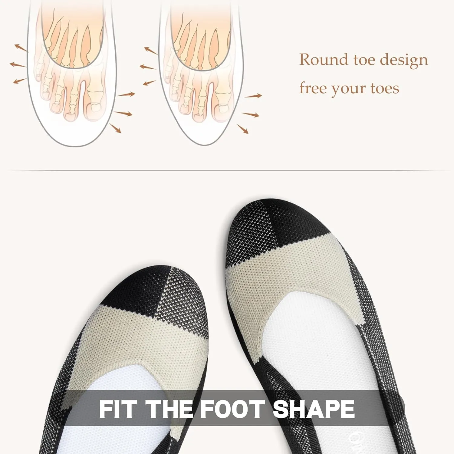 Tanamo Women's Flat Ballet Shoes Knit Flat Shoes for Women Round Toe Slip on Women Flats for Dressy Casual Office Work Wedding Comfort Soft