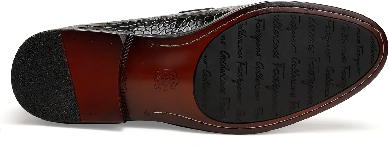Tassel Loafer for Mens, Casual Crocodile Printed Tassel Dress Shoes Leather Slip-on Penny Loafer for Men